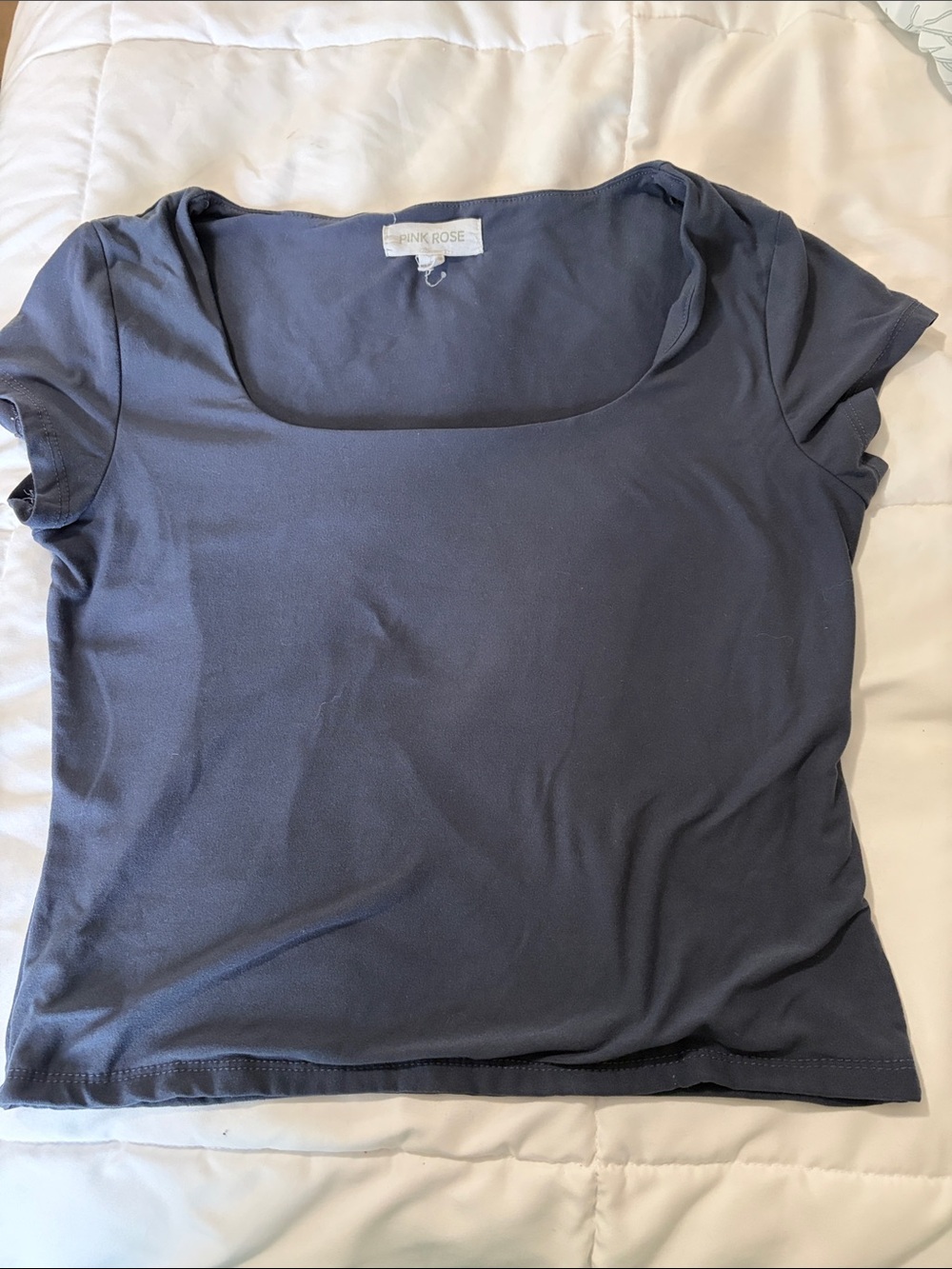Pink Rose Women's Navy Square Neck Short Sleeve Tee